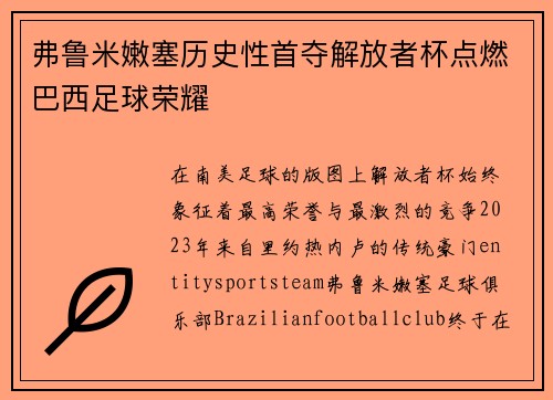 弗鲁米嫩塞历史性首夺解放者杯点燃巴西足球荣耀